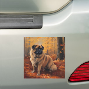 Pekingese in Autumn Leaves Fall Inspire Car Magnet