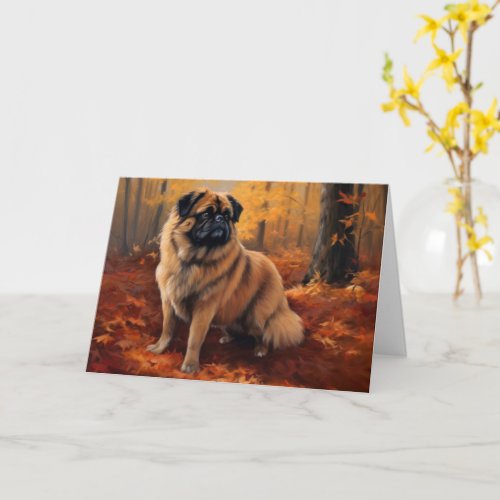 Pekingese in Autumn Leaves Fall Inspire Card