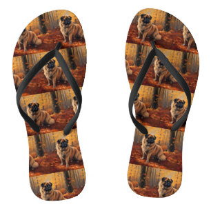 Pekingese in Autumn Leaves Fall Inspire Flip Flops