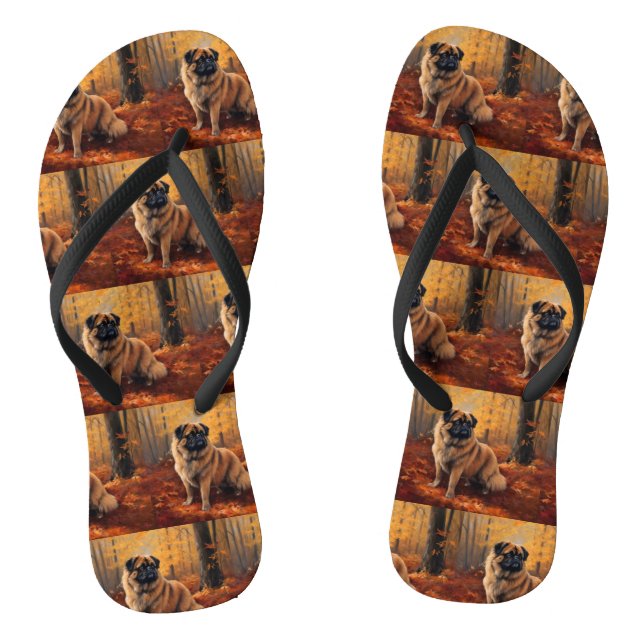 Pekingese in Autumn Leaves Fall Inspire Flip Flops (Footbed)