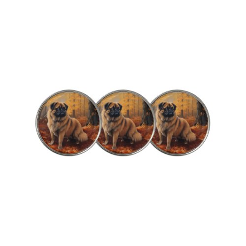 Pekingese in Autumn Leaves Fall Inspire Golf Ball Marker