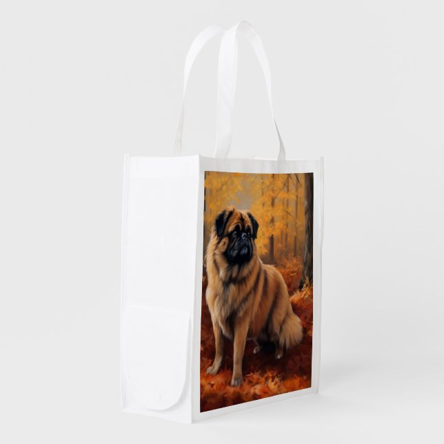 Pekingese in Autumn Leaves Fall Inspire Grocery Bag (Front Side)