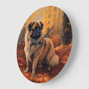 Pekingese in Autumn Leaves Fall Inspire Large Clock
