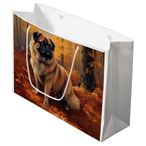 Pekingese in Autumn Leaves Fall Inspire Large Gift Bag