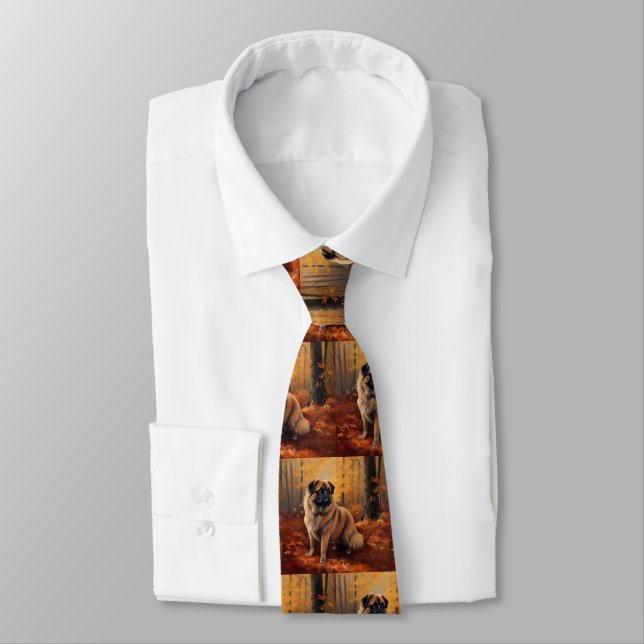 Pekingese in Autumn Leaves Fall Inspire Neck Tie (Tied)