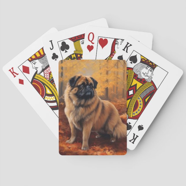Pekingese in Autumn Leaves Fall Inspire Poker Cards (Back)