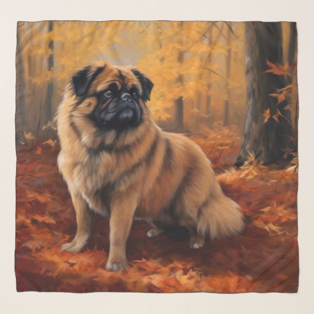 Pekingese in Autumn Leaves Fall Inspire Scarf (Front)