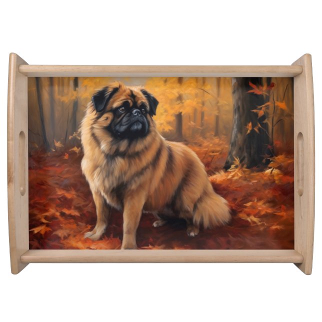 Pekingese in Autumn Leaves Fall Inspire Serving Tray (Front)