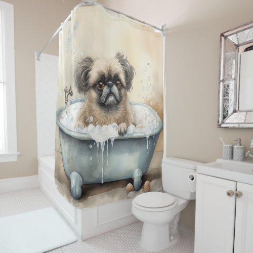 Pekingese In Bathtub Watercolor Dog Art Shower Shower Curtain