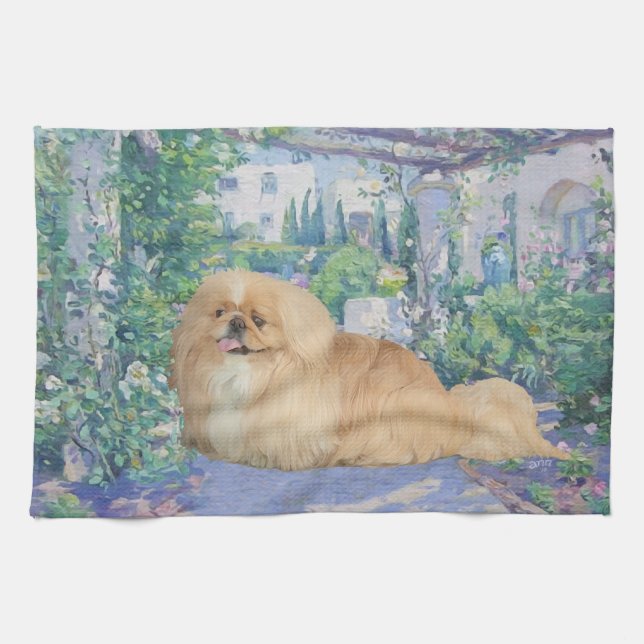 Pekingese in Lavender Kitchen Towel (Horizontal)