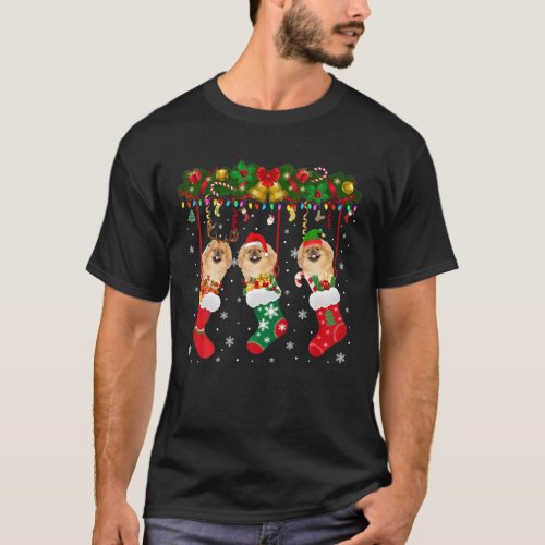 Pekingese In Sock Xmas Reindeer Santa ELF Dog T_Shirt