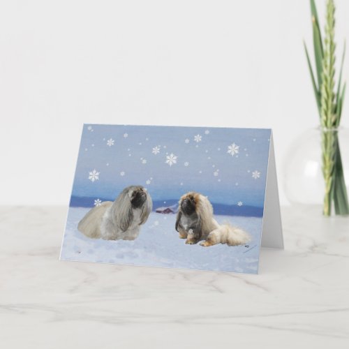 Pekingese in Winter Holiday Card