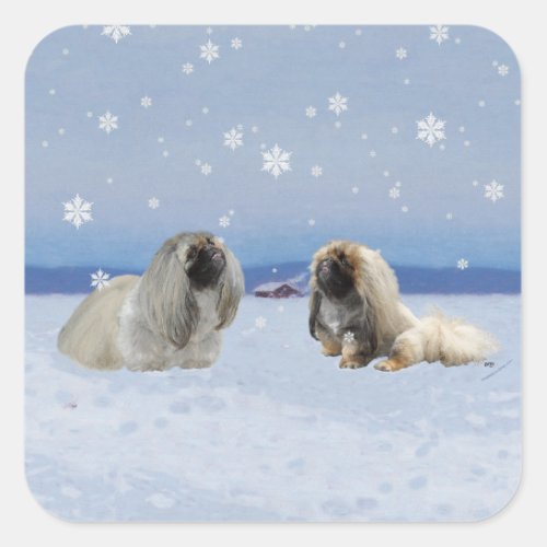 Pekingese in Winter Square Sticker