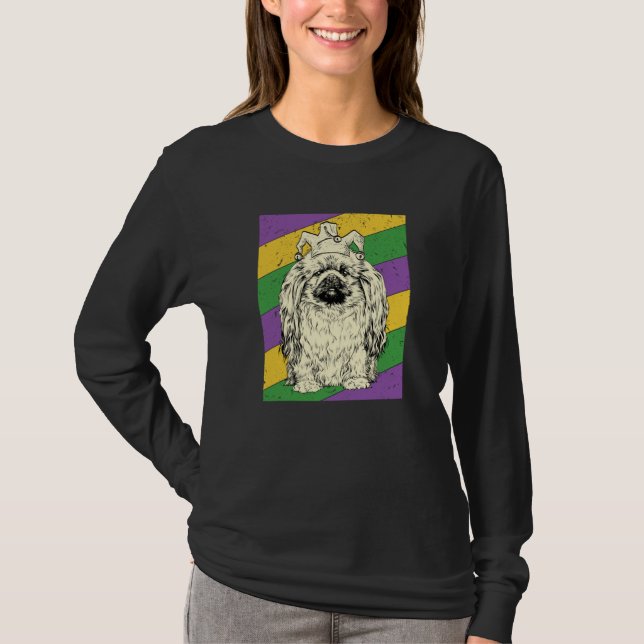 Pekingese Jester Mardi Gras Dog Mom or Dad T-Shirt (Front)