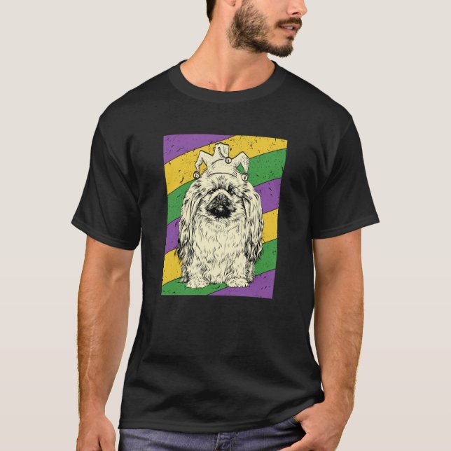 Pekingese Jester Mardi Gras Dog Mom or Dad T-Shirt (Front)