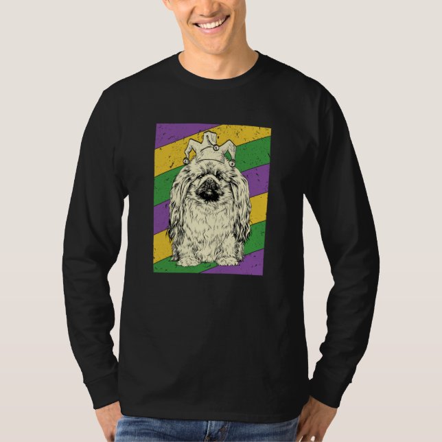 Pekingese Jester Mardi Gras Dog Mom or Dad T-Shirt (Front)