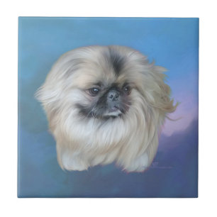 Pekingese Lily on Blue Ceramic Tile