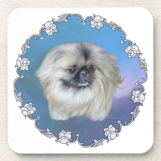Pekingese Lily on Blue Coaster (Front)