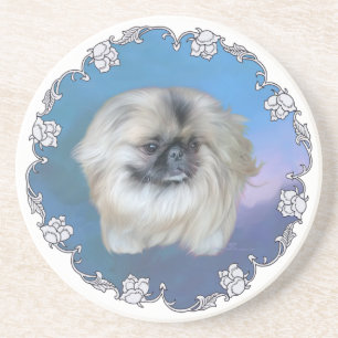 Pekingese Lily on Blue Drink Coaster