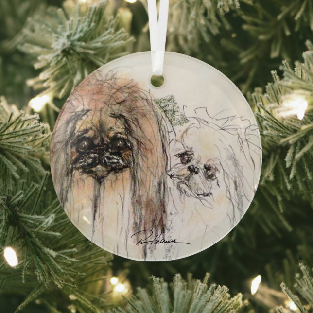 Pekingese Lovers by Hevener Glass Ornament (Insitu)