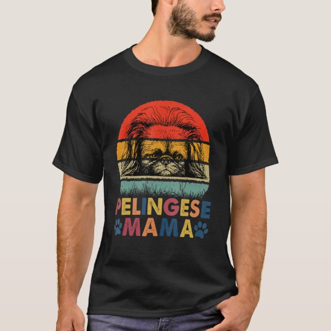 Pekingese Mama Mother Retro Presetns Dog Mom T-Shirt (Front)
