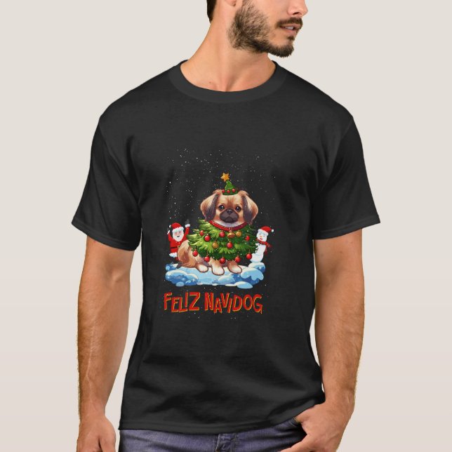 Pekingese Merry Christmas Tree Lights Dog X Mas Do T-Shirt (Front)