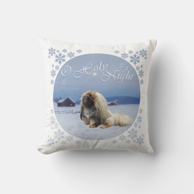 Pekingese O Holy Night Throw Pillow (Front)