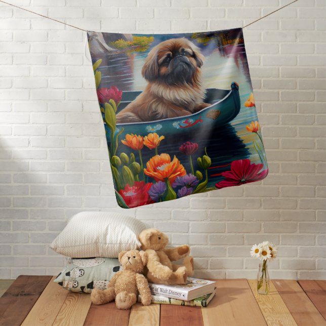 Pekingese on a Paddle: A Scenic Adventure Baby Blanket (In Situ)