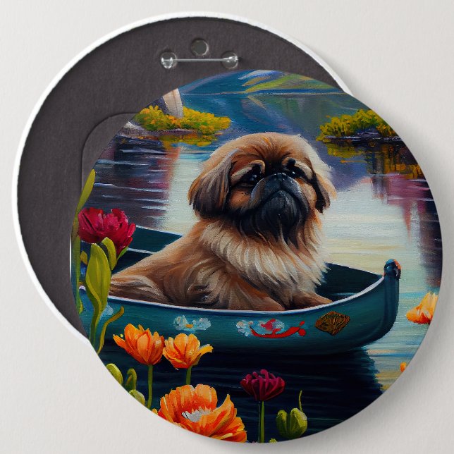 Pekingese on a Paddle: A Scenic Adventure Button (Front & Back)