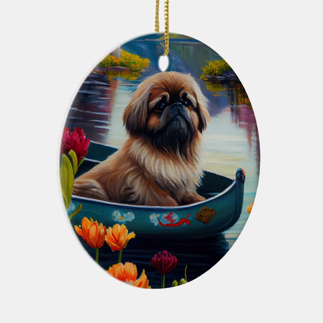 Pekingese on a Paddle: A Scenic Adventure Ceramic Ornament (Right)