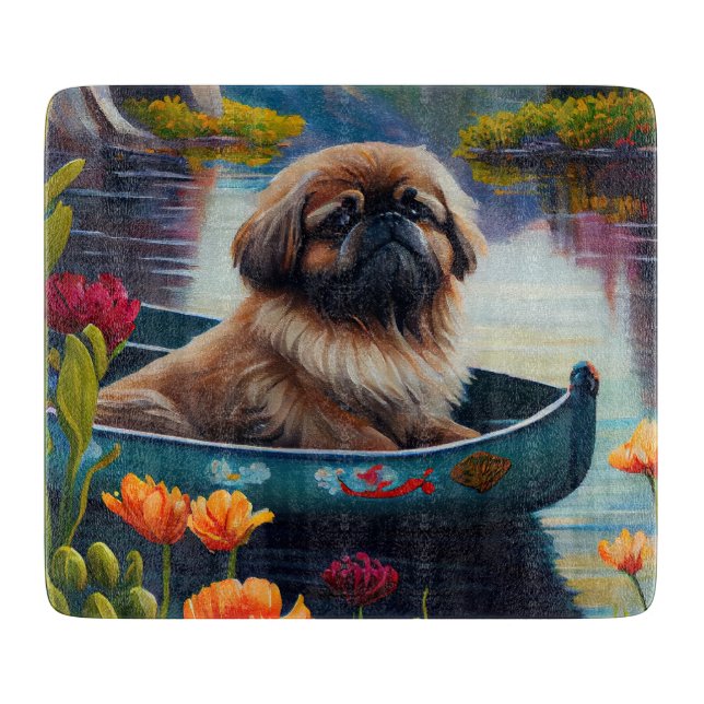Pekingese on a Paddle: A Scenic Adventure Cutting Board (Front)