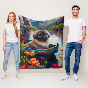 Pekingese on a Paddle: A Scenic Adventure Fleece Blanket