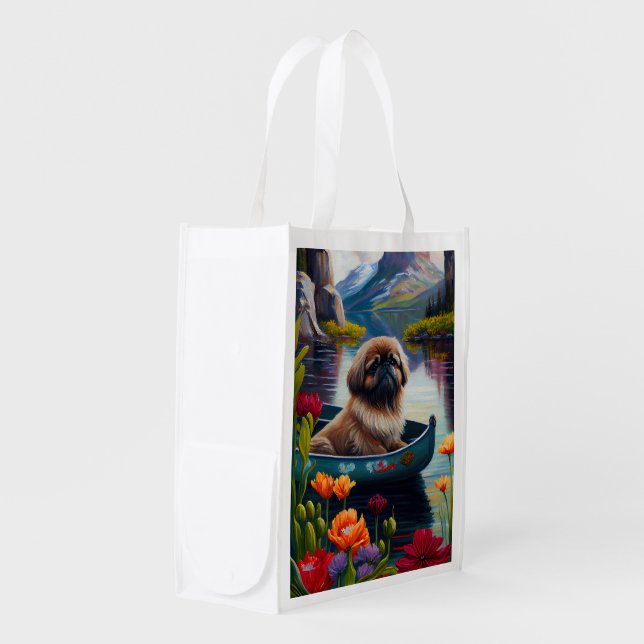 Pekingese on a Paddle: A Scenic Adventure Grocery Bag (Front Side)