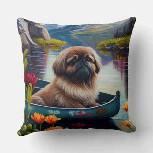 Pekingese on a Paddle A Scenic Adventure  Throw Pillow