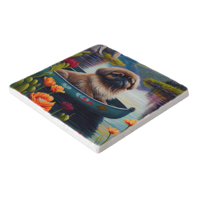 Pekingese on a Paddle: A Scenic Adventure Trivet (Corner)