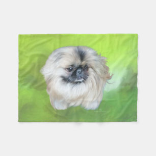 Pekingese on Green Fleece Blanket