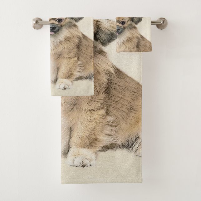 Pekingese Painting - Cute Original Dog Art Bath Towel Set (Insitu)