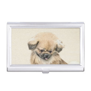 Pekingese Painting - Cute Original Dog Art Business Card Case