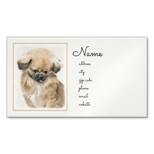 Pekingese Painting - Cute Original Dog Art Business Card Magnet