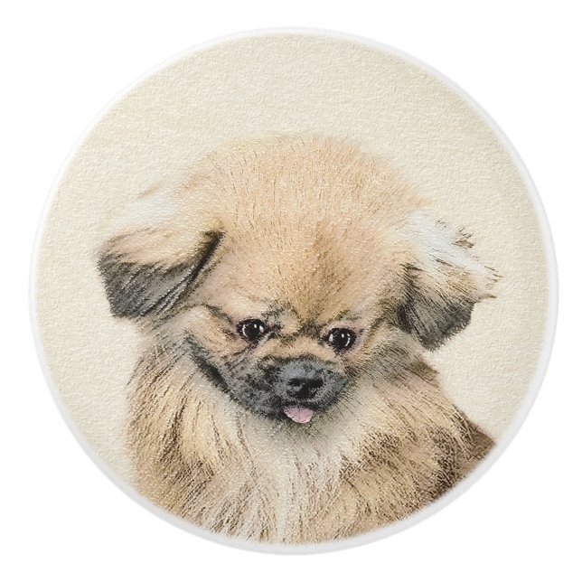 Pekingese Painting - Cute Original Dog Art Ceramic Knob (Front)