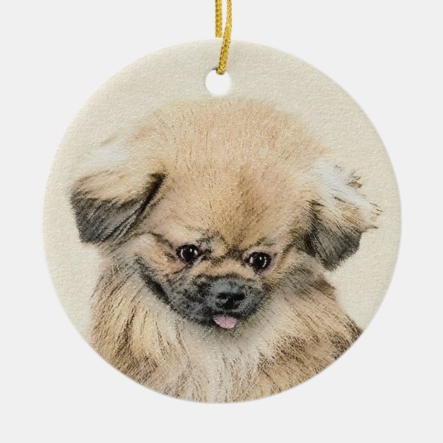 Pekingese Painting - Cute Original Dog Art Ceramic Ornament (Front)