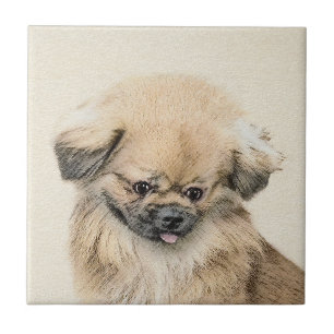 Pekingese Painting - Cute Original Dog Art Ceramic Tile