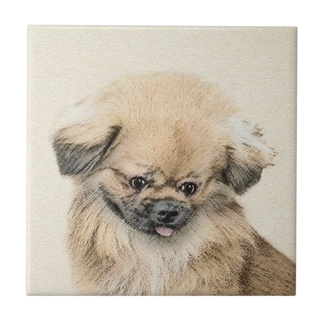 Pekingese Painting - Cute Original Dog Art Ceramic Tile (Front)