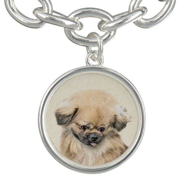 Pekingese Painting - Cute Original Dog Art Charm Bracelet (Design)