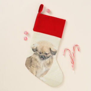 Pekingese Painting - Cute Original Dog Art Christmas Stocking