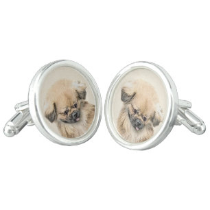 Pekingese Painting - Cute Original Dog Art Cufflinks