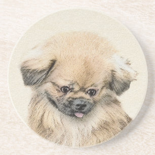 Pekingese Painting - Cute Original Dog Art Drink Coaster
