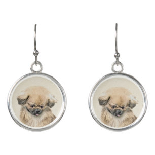Pekingese Painting - Cute Original Dog Art Earrings