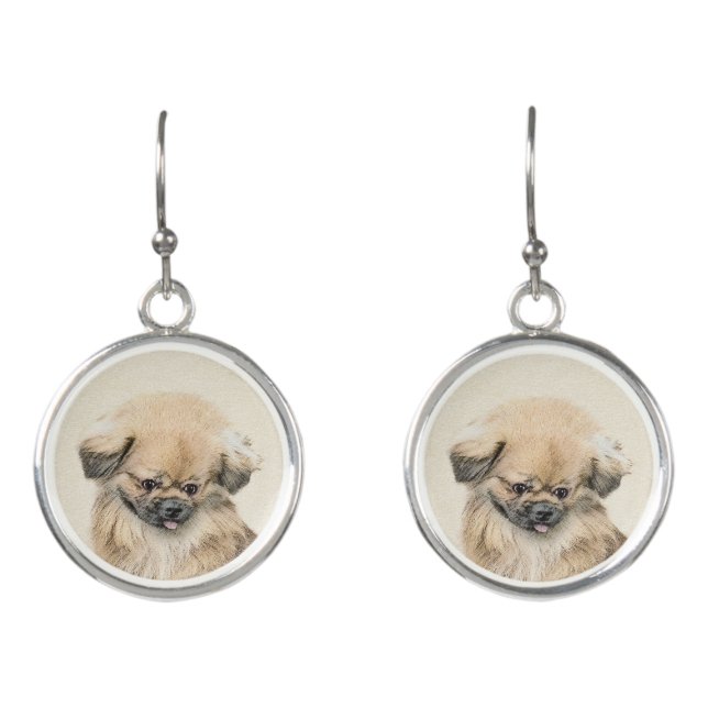 Pekingese Painting - Cute Original Dog Art Earrings (Front)