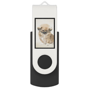 Pekingese Painting - Cute Original Dog Art Flash Drive